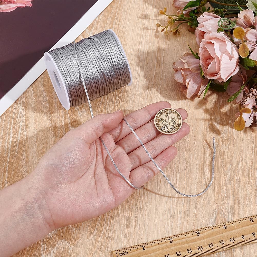 492.13 Yards Rattail Satin Cord 1mm Polyester Trim Cord Beading String Thread for Chinese Knot Braid Hair Macrame Friendship Bracelet Jewelry Making Gray Gray DIY