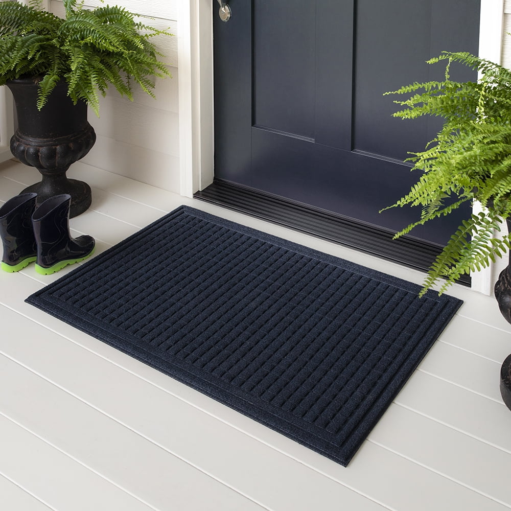 Mohawk Home Waffle Grid Impression Low Pile Non-Slip Indoor/Outdoor Door Mat, Blue, 1' 6" x 2' 6"
