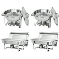 ZENY Stainless Steel Combo - 2 Round Chafing Dish   2 Rectangular Chafers