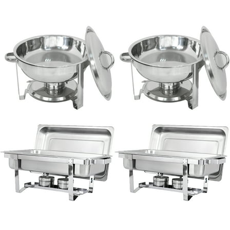 ZENY Stainless Steel Combo - 2 Round Chafing Dish   2 Rectangular Chafers