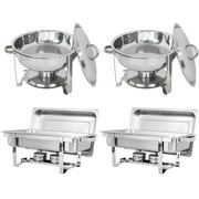 ZENY Stainless Steel Combo - 2 Round Chafing Dish + 2 Rectangular Chafers