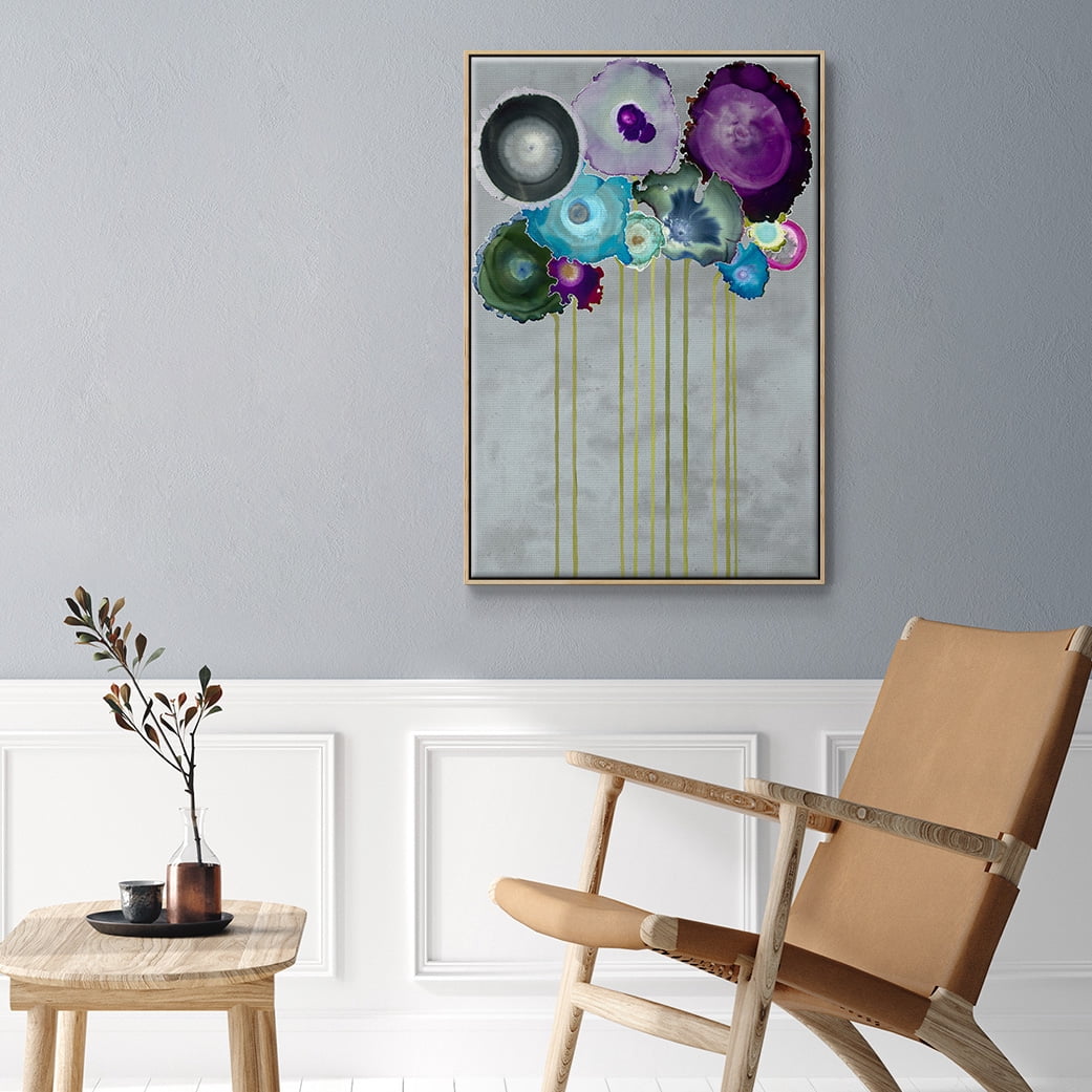 Silver Bouquet Framed Premium Gallery Wrapped Canvas - Ready to Hang - 17 x 25 - Natural Wood Floating Frame