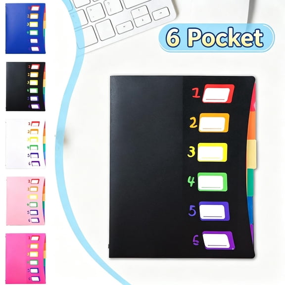 Qocolcyl Under $5 File Folder, Document Folder, Document Organizer, 6 Pocket Rainbow PP Plastic Accordion File Folder, Receipt Bill Document Storage Organizer for Home Office Classroom Travel