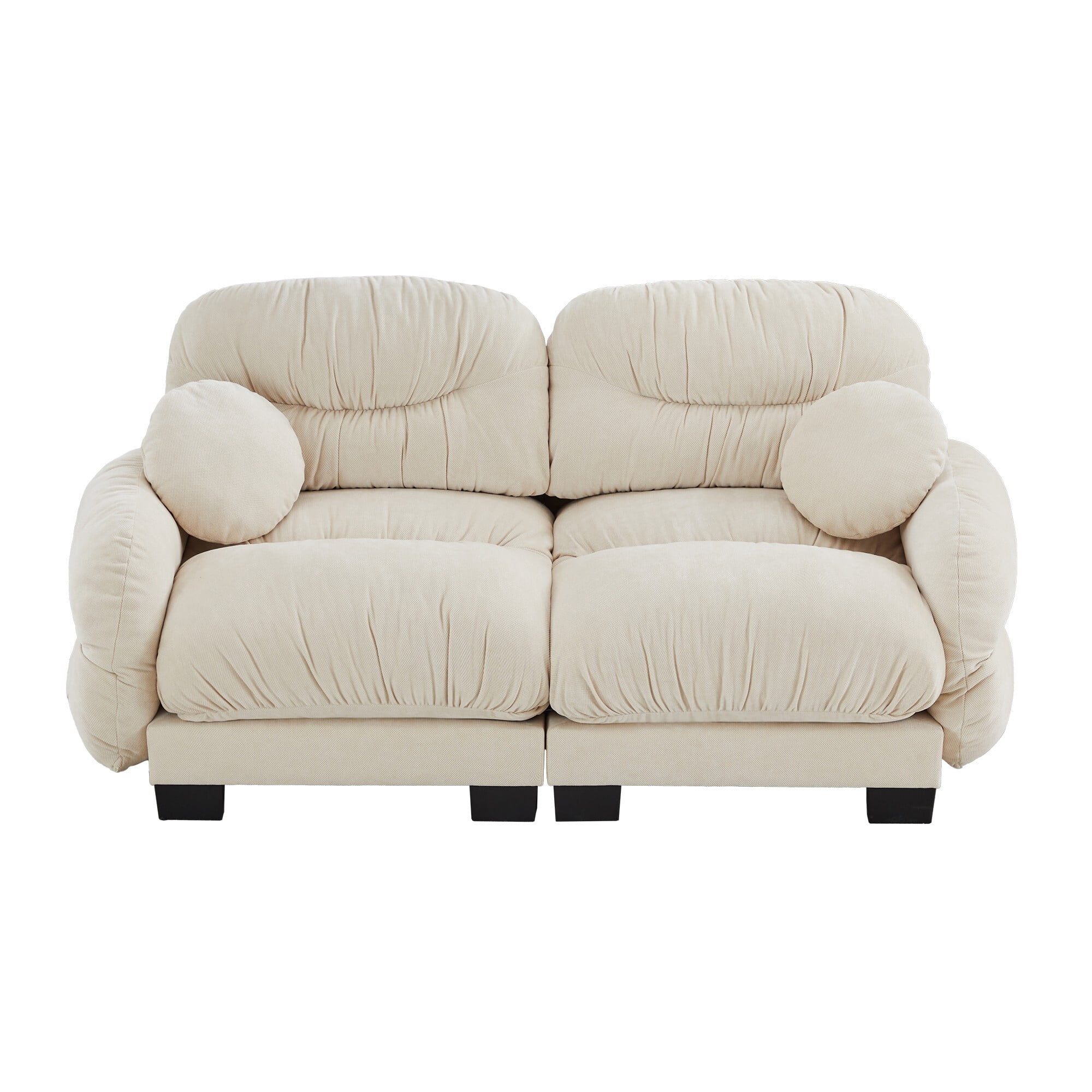 AENKYO 82" Modular Sofa, Cozy Chenille 2-Seater Loveseat w/ Pleated Design, Deep Seat Foam Couch & 2 Pillows, Beige
