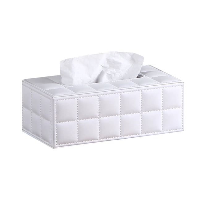 CIMAXIC Simple PU Tissue Box Paper Towel Holder Desktop Napkin Storage Container for Home Office (Size L, White),9.84"X5.43"X3.74"