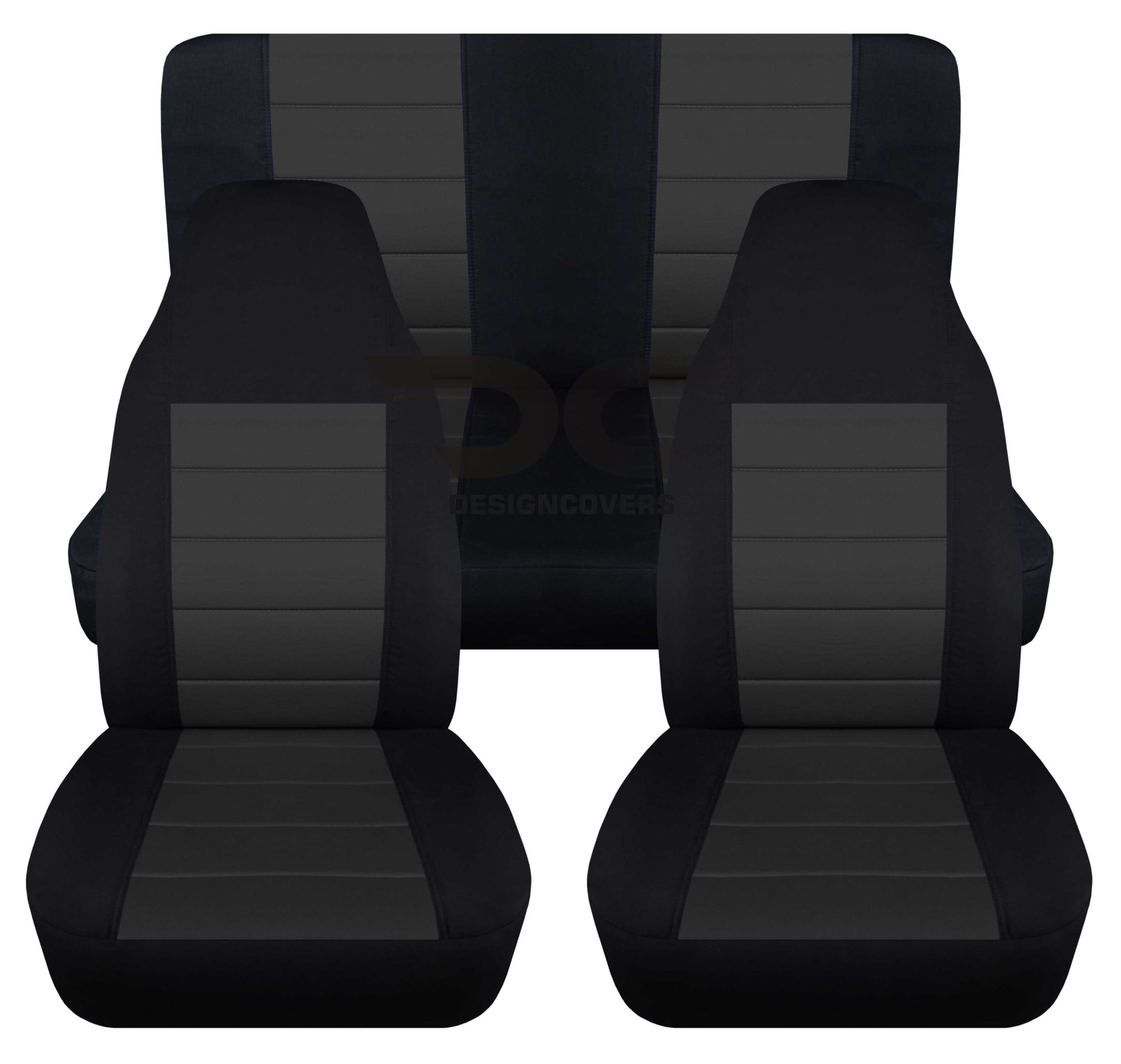 T203-Designcovers Compatible with 1997-2002 Jeep Wrangler TJ 2door Seat  Covers:Black and Charcoal - Full Set Front&Rear 