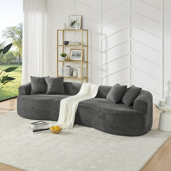 Living Room Sofas Modern Cloud 4-Seater Sectional Curved Sofa, Minimalist Compression Living Room Couch, No Assembly Needed, Chenille, DarkGrey,Comfortable Sofas