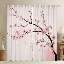 Feelyou Pink Cherry Blossoms Black Out Curtains for Girls, Romantic Flower Floral Curtains Pack of 2 (42x63 Each), Japanese Style Bedroom Curtains, Black Out Curtains Decor