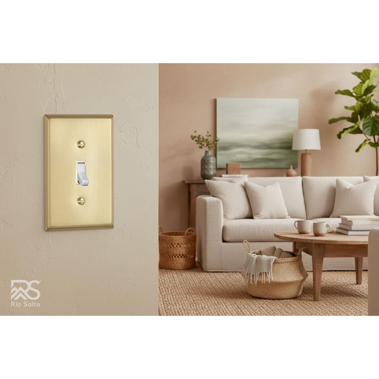 Rio Salto Brushed Brass Toggle Light Switch Cover – 1 Gang, Gold Metal Wall Plate, Standard Size 4.5" X 2.76", Hardware Included