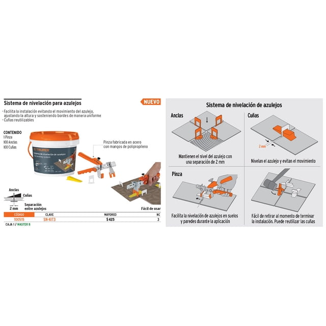 Kit con 3 piezas de nivelación para azulejos, Truper Truper SN-KIT3