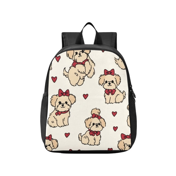 Toddler Backpack Whimsical Puppy Bow Pattern Waterproof Lightweight Backpack Casual Mini Daypack for Daycare & Travel