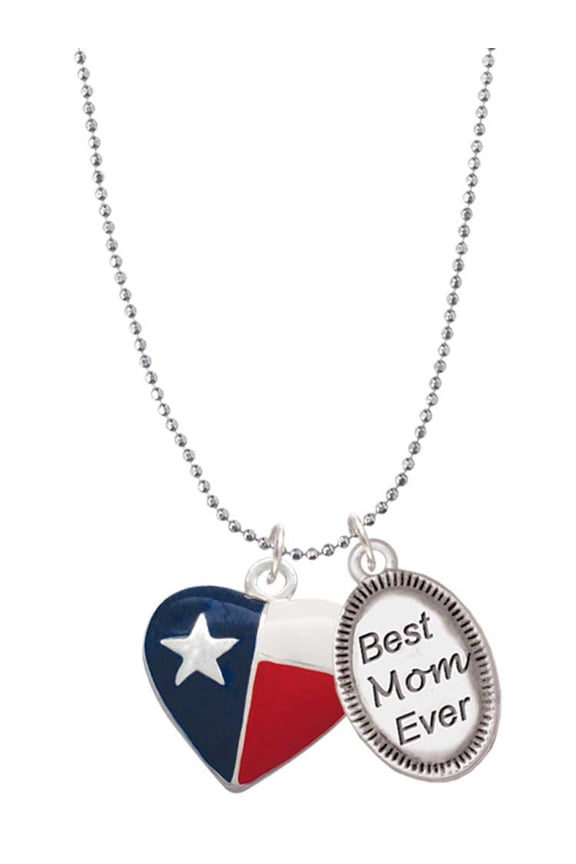 Silvertone Texas Lone Star Heart Best Mom Ever Charm Necklace