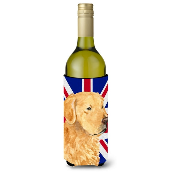 Golden Retriever with English Union Jack British Flag Wine Bottle Hugger