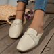 thumbnail image 3 of Zapatos planos sin espalda para mujer, con punta cuadrada, forro transpirable, zapatillas sin espalda de PU de goma suave y agradable para la piel para citas diarias, Blanco 661 36, 3 of 14