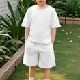 thumbnail image 3 of Efsteb Boys Summer Outfits 2 Piece Casual Set Short Sleeve Tshirt Elastic Waist Shorts Kid Clothing Sets Sweatsuit (White,13-14 Years), 3 of 7