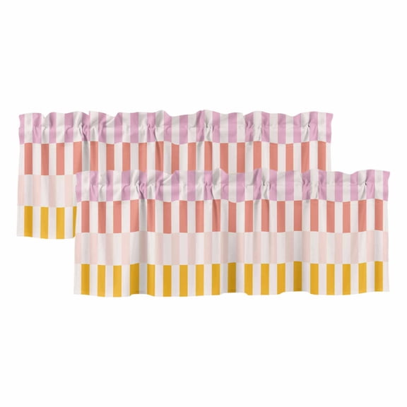 Colorful Stripe Valances for Windows, Modern Pink Red Yellow Vertical Striped Light Filtering Kitchen Curtains, Rod Pocket Window Valance Curtains for Living Room Bedroom, 42" W x 12" L, 2 Panels