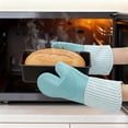 thumbnail image 5 of Unique Bargains 2pcs Soft Silicone Heat-Resistant Oven Mitts Cyan 13.4" x 7.3", 5 of 7