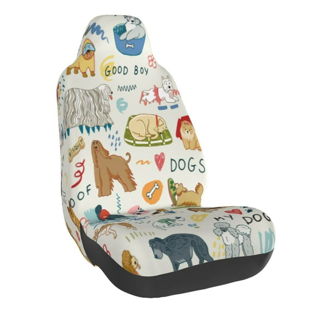 Wukai Dogs Funny Pets Full Set Car Seat Covers with Soft Padding Universal Auto Front Seats Protector and Cushion Mat