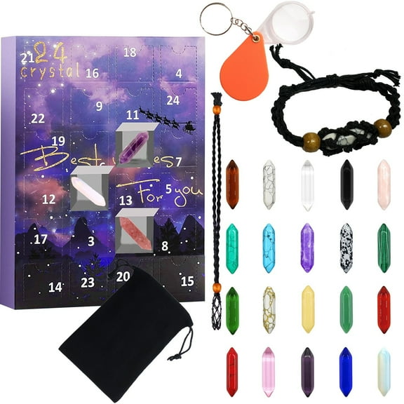 Rock Gemstone Advent Calendar 2025 with 24 Kinds of Natural and Gem Rocks Collection Healing Advent Calendar for Adults Kids Boys Girls Girls Women