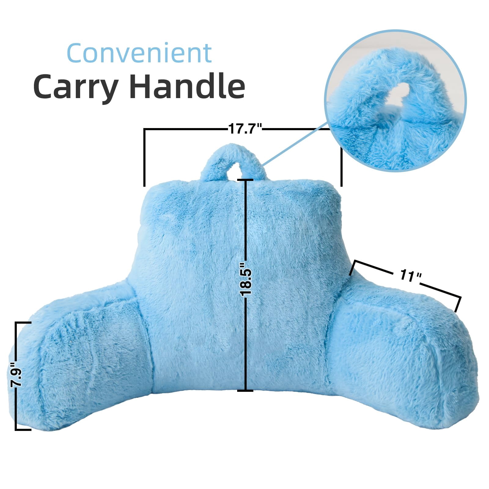 Faux Fur Reading Pillow Bed Wedge Large Adult Children Backrest with Arms Back Support for Sitting Up in Bed or Couch Black