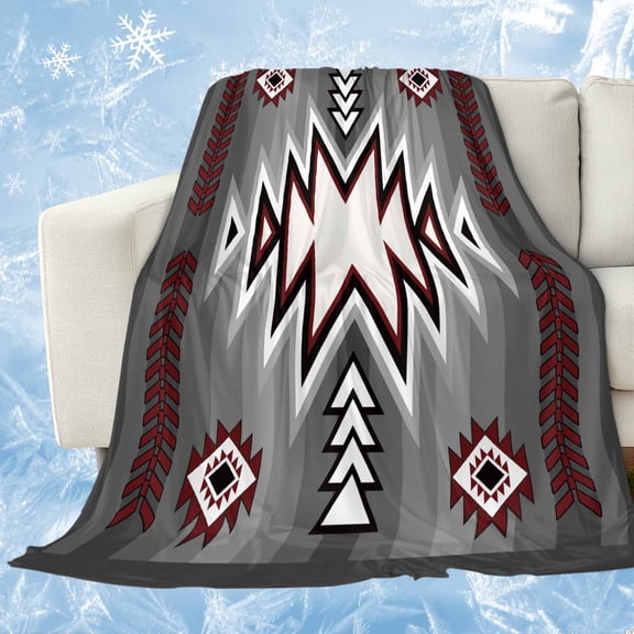 Red Gray Cooling Blanket,Lightweight Breathable Summer Throw Blanket with Double Sided Cold Effect,Southwest Retro Ethnic AztecTexture Bohemian Picnic Blankets Bed Sheet for Hot Sleepers 60"x80"