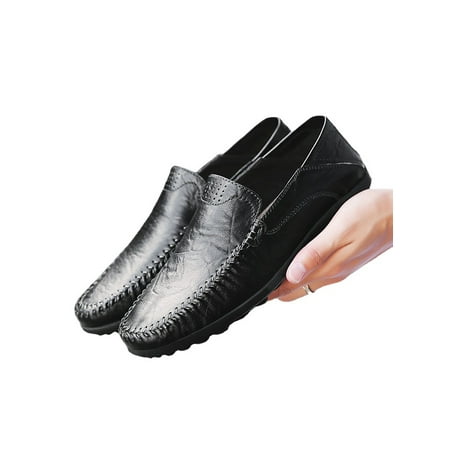 

Rotosw Mens Dress Shoe Slip On Flats Comfort Loafers Round Toe Faux Leather Moccasins Casual Breathable Business Shoes Black 8