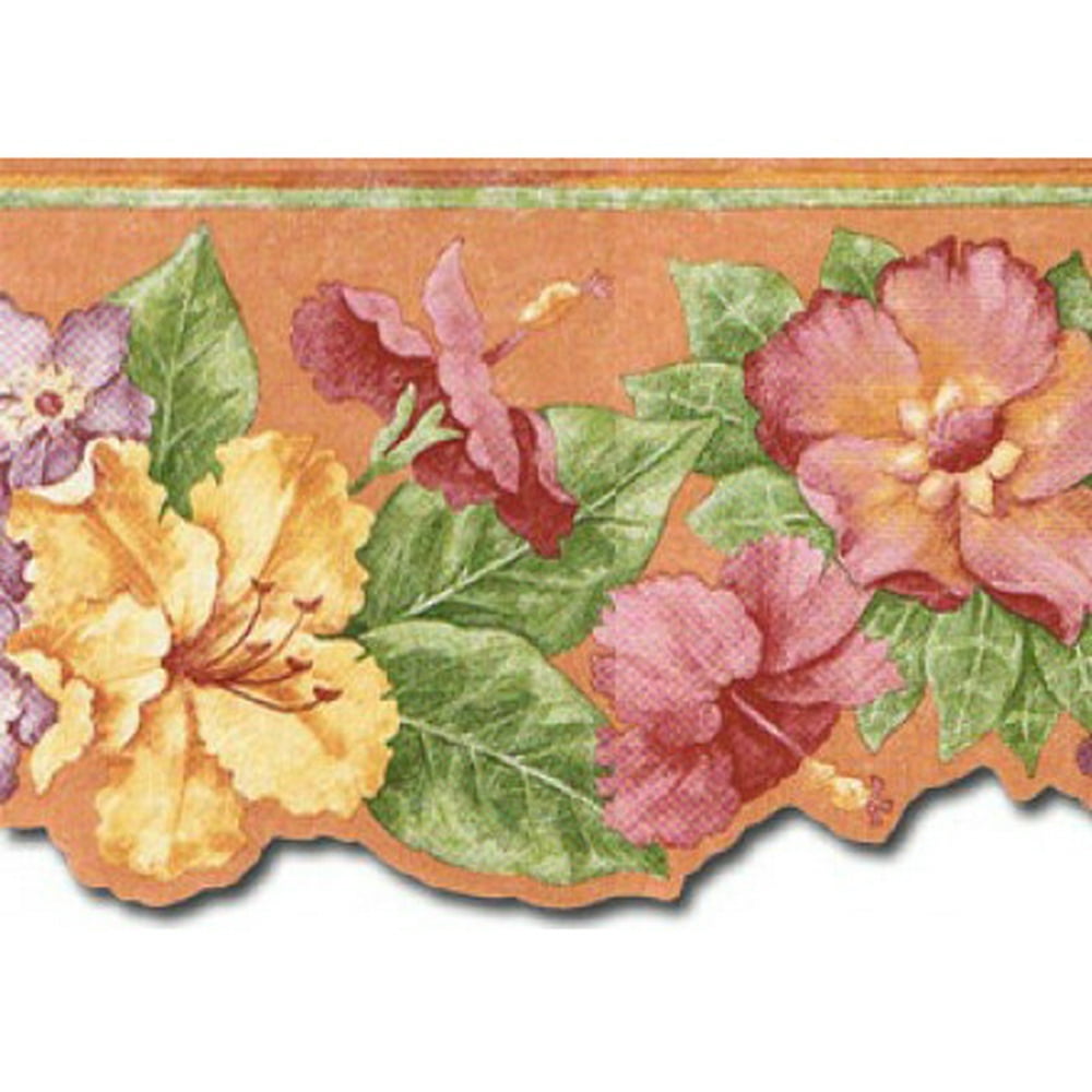 879063 Scalloped Tropical Floral Wallpaper Border PB58018db - Walmart