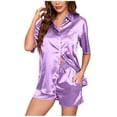 thumbnail image 3 of BiZtdJrK Silk Pajamas for Women Satin Lapel Short Sleeve Button Down Shirts and Shorts 2 Piece Sets Comfy Summer Sleepwear Set with Pockets Pink M, 3 of 9