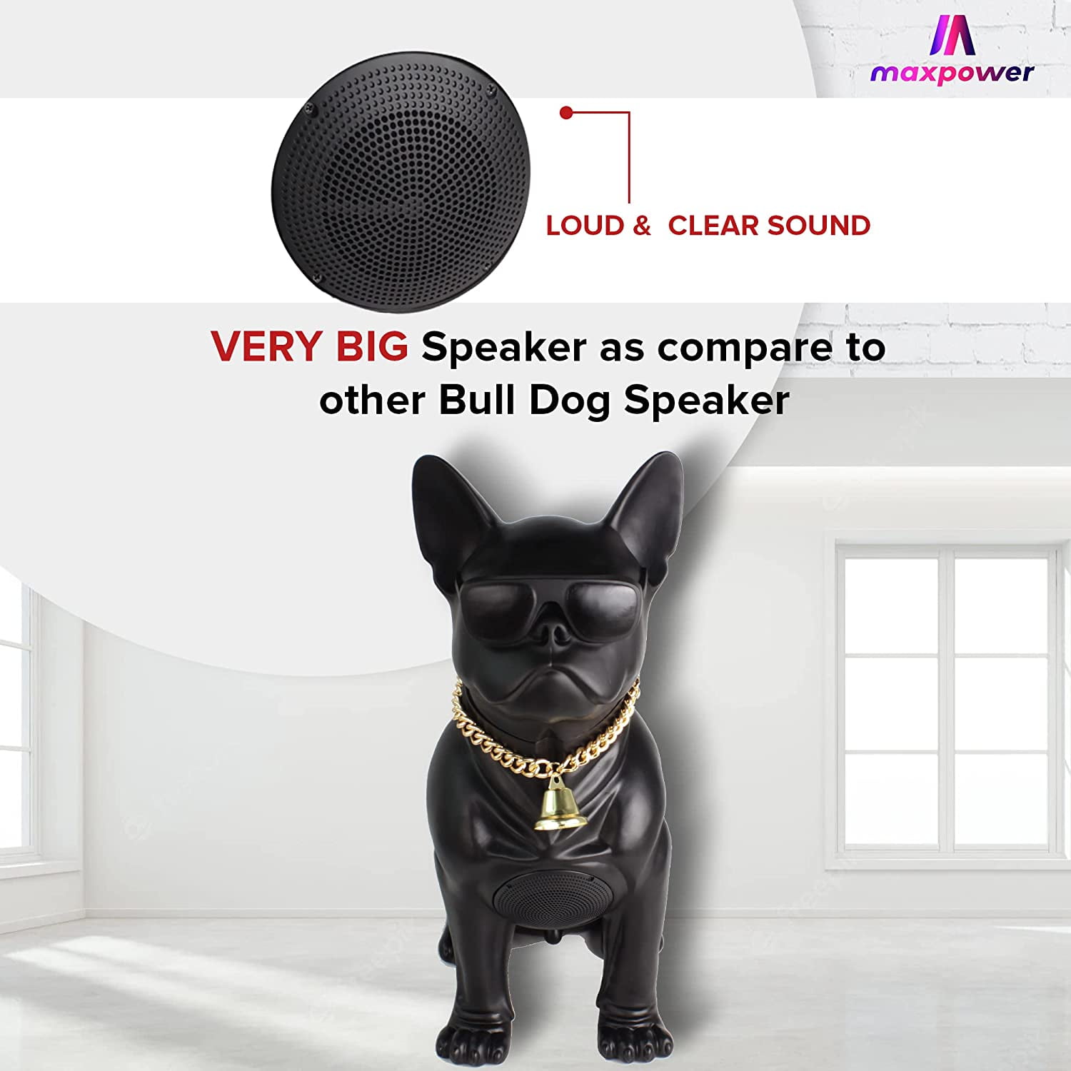 WOOOF Max Power Bulldog Style Speaker MD566 LED Lighting Bluetooth Portable Speaker, Black