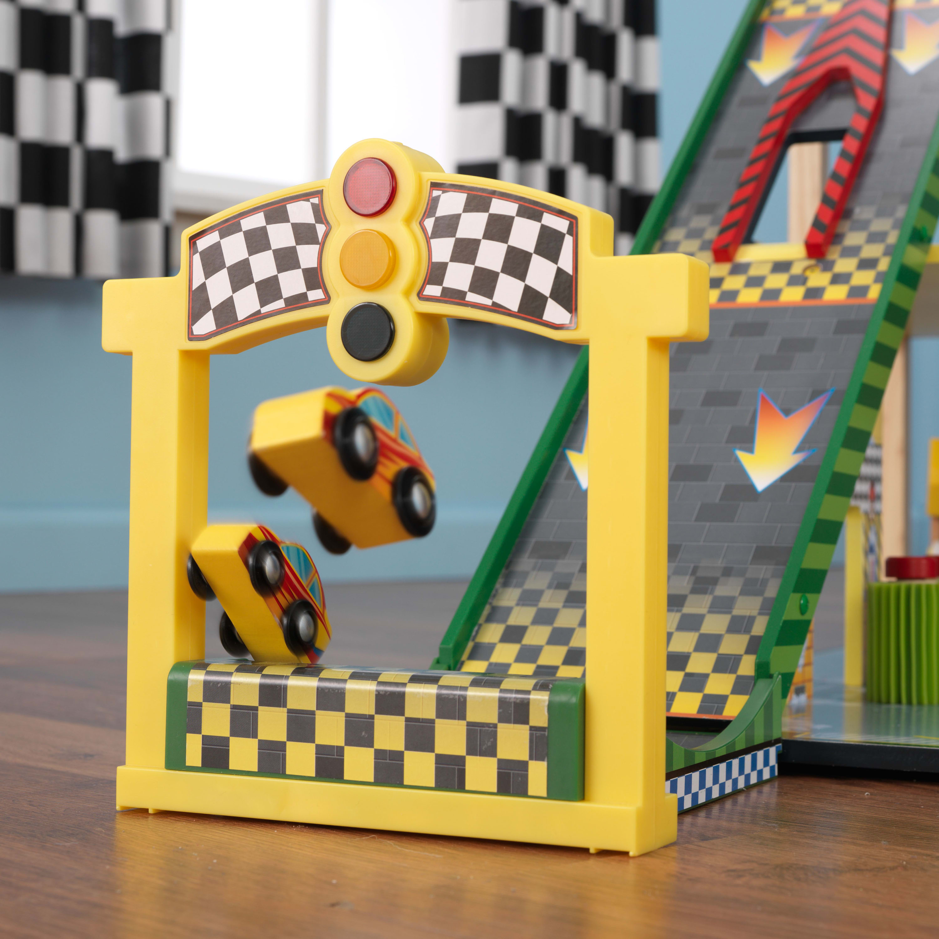 KidKraft Mega Ramp Wooden Racing Play Set with 5 Vehicles. Lights and Moving Elevator - image 3 of 9
