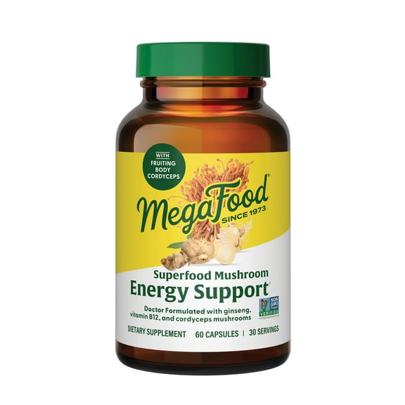 MegaFood Superfood Mushroom Energy Support - Cordyceps, Vitamin B12, Ginseng - 30 Servings