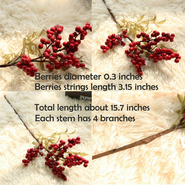 10Pcs Mini Rich Red Artificial Berry Stems,Christmas Red Berries Holly  Berry Branches for Christmas Tree Decor DIY Craft