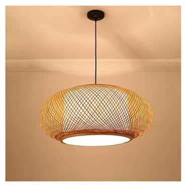 16in Vintage Semi Flush Mount Ceiling Light Fixture Low Profile Caged Bamboo Wicker Lamp Shade Rattan Indoor Pendant Hanging Light Chandelier for Farmhouse Hallway Entryway Porch