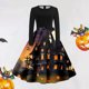thumbnail image 1 of Vestido Estilo Camiseta Retro Con Estampado de Halloween Para Mujer | Casual, Manga Larga, Cuello Redondo, 1 of 3