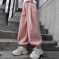 thumbnail image 3 of DJDLJWCJ Big Girls Cargo Pants Straight Leg Multi-pocket School Uniform Pants Elastic Waist Comforty Loose Fit Casual Pants Pink Size 9, 3 of 10