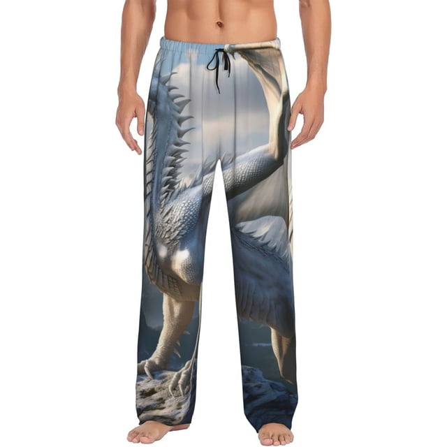 Balery Mountain White Dragon Pantalones de pijama para hombre, pijama ultraligero, pantalón de descanso-X-Large