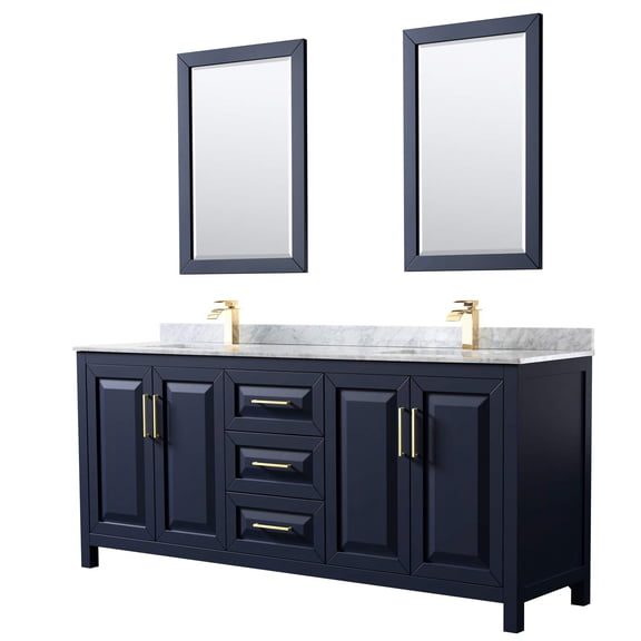 Wyndham Collection Daria 80" Square Sinks Wood Double Bathroom Vanity in Blue