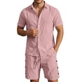 thumbnail image 2 of Short Sets for Men Cotton Linen Button Down Collared Shirt and Shorts 2 Piece Matching Set Mens Summer Outfits, 2 of 6