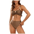 thumbnail image 2 of Linfrsh Women's High Waisted Bikini Sets Drawstring Tummy Control Swimsuits Crisscross Bathing Suit Brown,S, 2 of 7