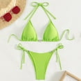 thumbnail image 2 of Womens Bikinis Solid Color Lace Up Halter Sexy Fashion Brassiere With Thongs Two Piece Brazilian Swimsuits Set Swimwears Sportwear,Green,L, 2 of 7