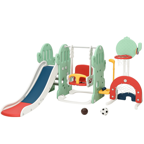 7-in-1 Toddler Slide and Swing Set, Kids Slide for Toddlers Age 1 , Toddler Outdoor Playset with Basketball Hoop, Football Frame, Swing, Outdoor Indoor Playground for Toddlers 1-3
