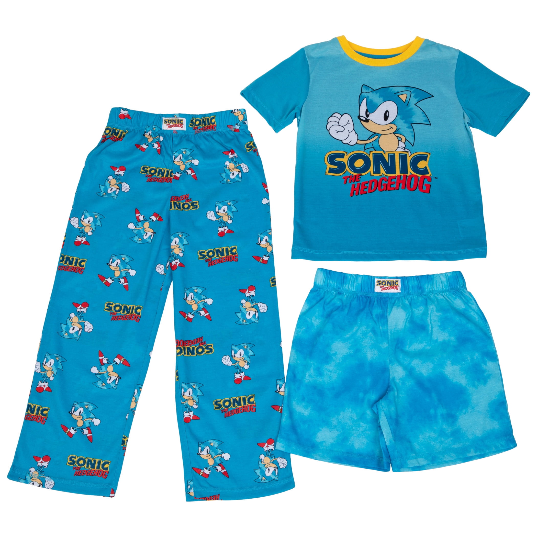 Sonic The Hedgehog Pajamas Size 6-7 Small Boy 3 Piece Set Shirt,Pants,Shorts NEW 