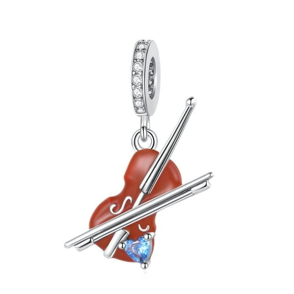 925 Sterling Silver Charm for Charm Bracelets Love Red Violin Dangle Charms Women Bracelet Charm