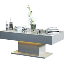 Led Coffee Table for Living Room, Living Room Table Rectangular Center Table, Modern High Glossy Wooden Coffee Tables with 16 Colors LED Lights for Dining Reception Room, Grey