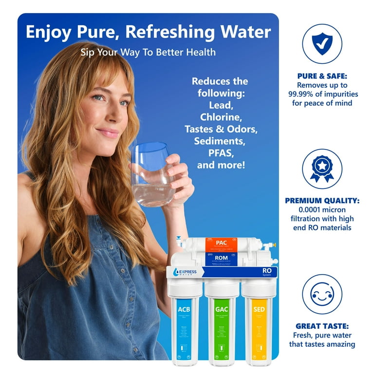 Reverse Osmosis Water Filtration System 5 Stage RO Filter with Faucet and Tank 4 Free Replacement Filters 50 GPD Reverse Osmosis Water Filtration System 5 Stage RO Filter with Faucet and Tank 4 Free Replacement Filters 50 GPD