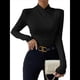 thumbnail image 2 of Camiseta de Larga con Cuello Alto Fruncido para Mujer, Camiseta y Ajustada Negro L, 2 of 10