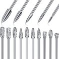 thumbnail image 2 of 15Pcs Cutting Burrs Bits Set Solid Tungsten Steel Rotary Files Set ​with 1/8 Inch Shank Sharp Rotary Burr Set Carpenter Tools for Woodworking Engraving Drilling, 2 of 7