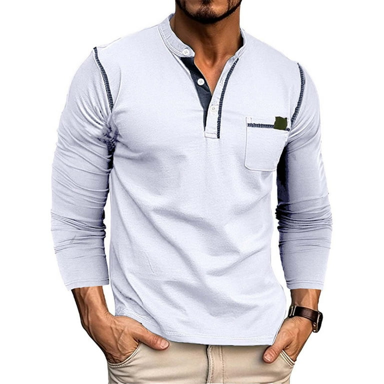 Men s Fashion Spring And Autumn Casual Long Sleeve Button Solid Color Long Sleeve T Shirt Top Thick T Shirt Basics for Men Men Big And Tall T Shirts Men Tops Spandex Deep