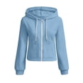 thumbnail image 2 of Weighted Hoodie Zaewscy Women's Casual Loose Color Pocket Long-sleeved Zipper Hooded Sweater Jacket Top Light Blue L, 2 of 7
