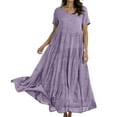 thumbnail image 4 of WTOBBY Women's Summer Dress Casual Loose Long Beach Vacation Dresses Short Sleeve Solid Color, Easy and Breezy for Daily Wear,Light Purple M, 4 of 5